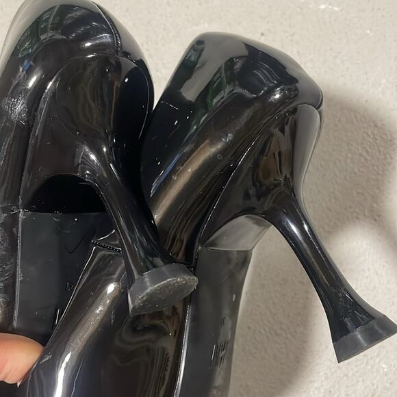 H&M Silver Toe Cap Pointed Patent Black Pumps Size 37 - Picture 3 of 5